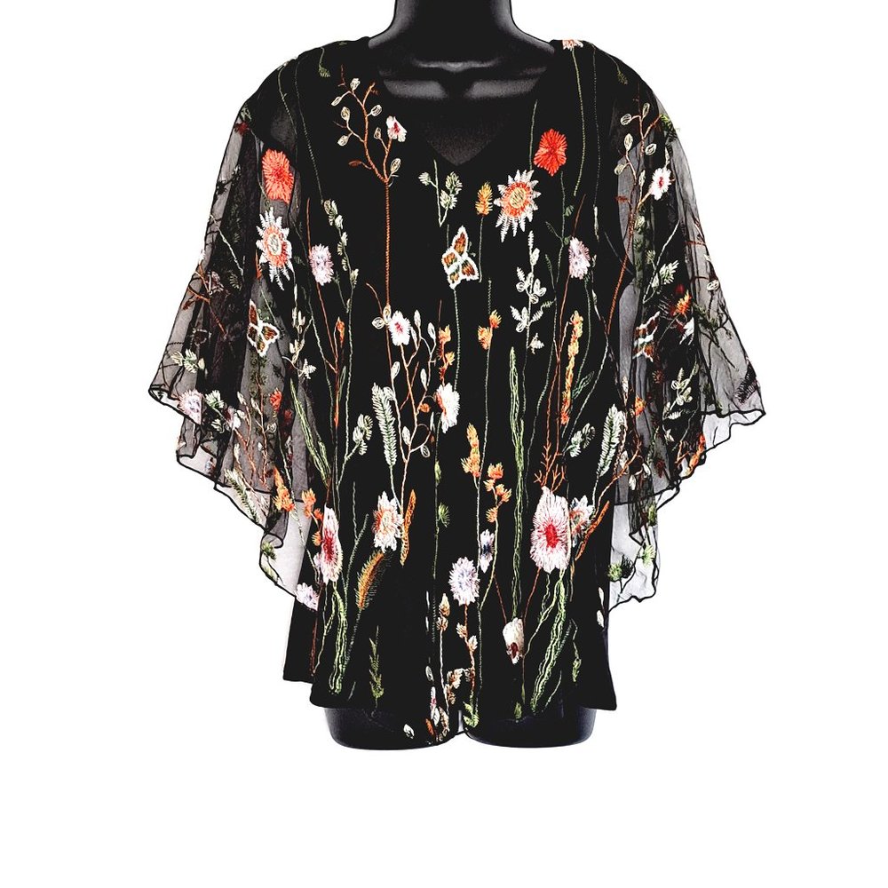 Allegra Gold Women's Floral Black Blouse Size L